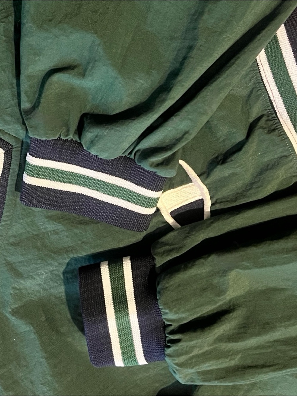 Vintage Champion Dark Green Cropped V-Neck Nylon Windbreaker White and Navy Trim - Picture 9 of 9
